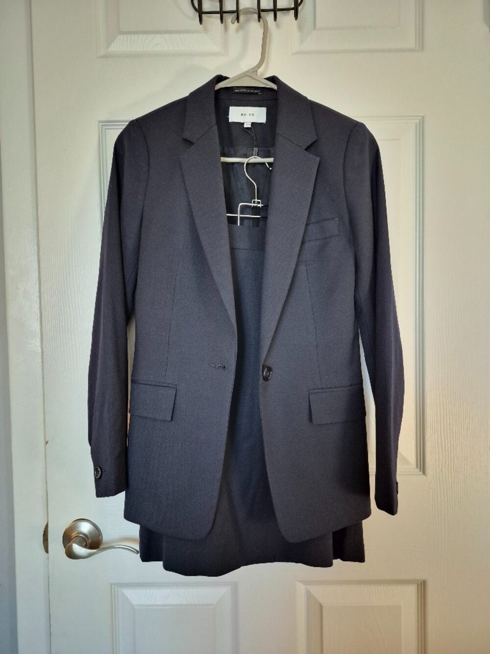 REISS Womens Suit Size 4 Navy Wool Blend Blazer Fenton Pencil Skirt 2 Piece